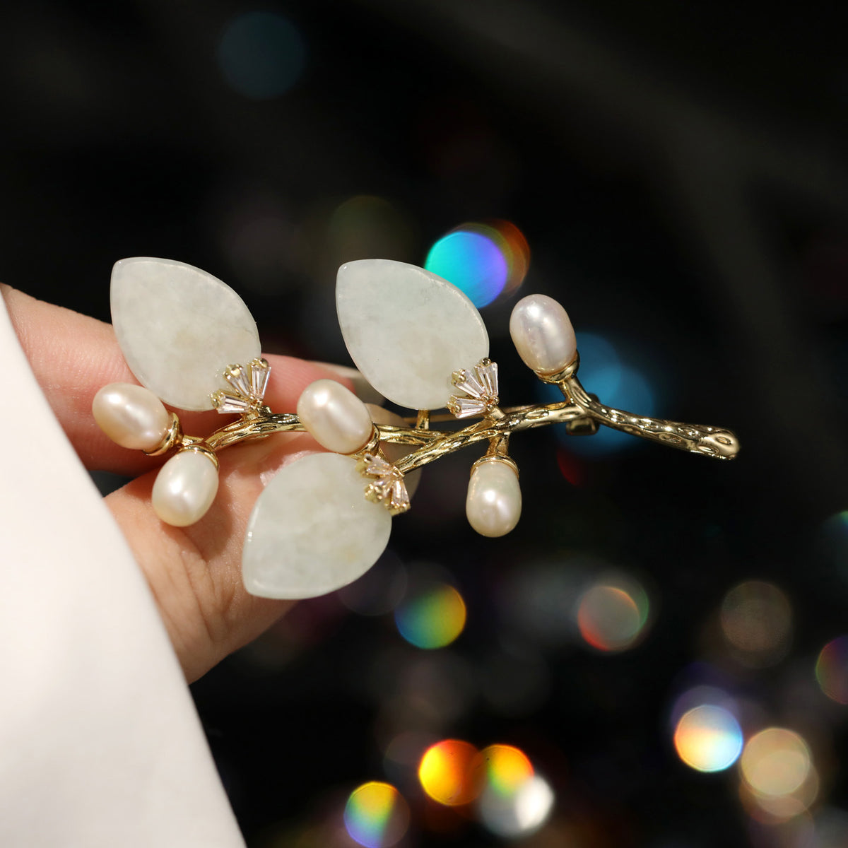 Multi-Color Natural Stone Branch & Leaf Brooch
