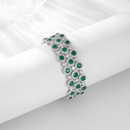 Royal Brilliance: Full-Pavé Lab-Grown Emerald Tennis Bracelet | 925 Silver | Dapaza