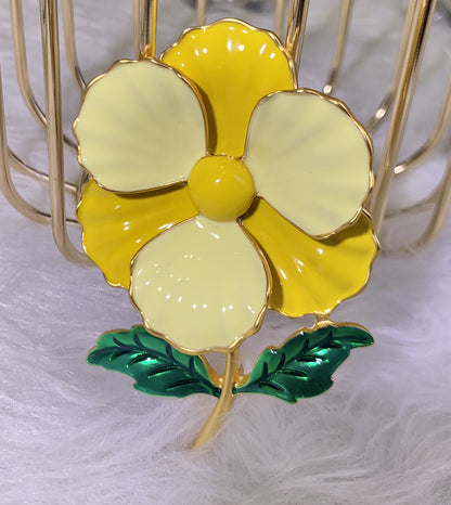 Vintage Enamel Camellia Brooch