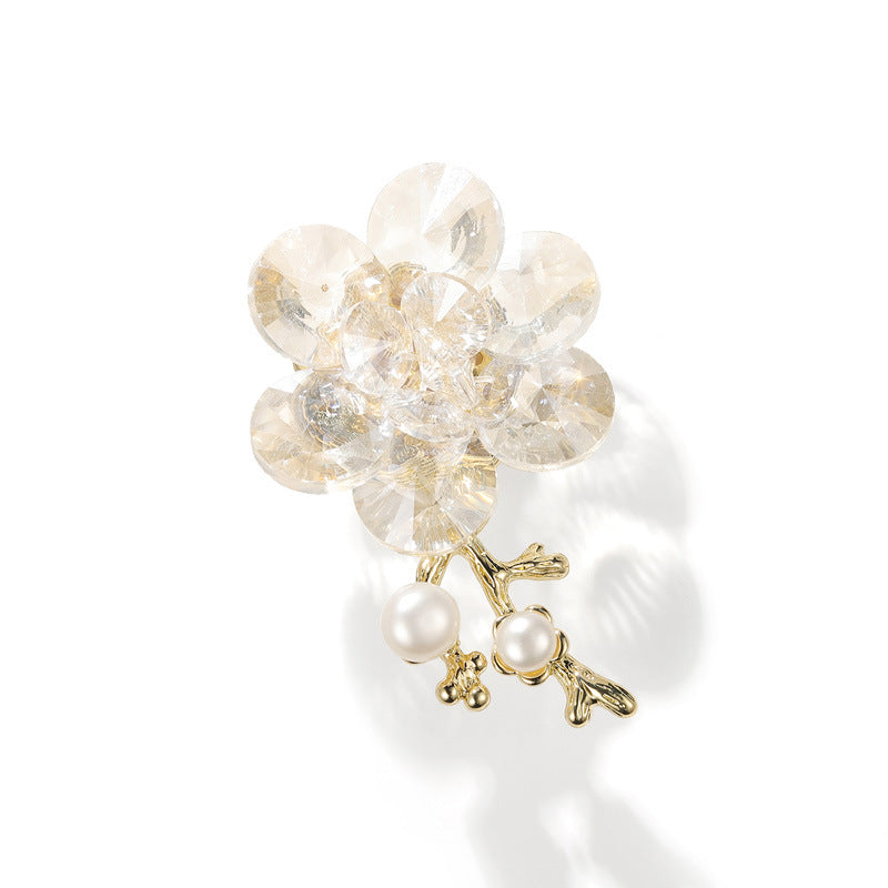 Crystal Plum Blossom Brooch Natural Freshwater Pearl Peach Blossom Pin Accessories Corsage