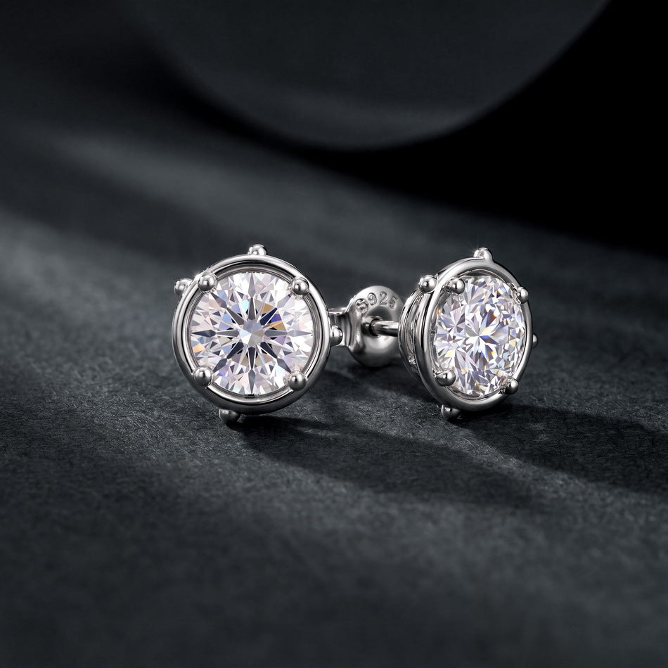 Minimalist 2.16CTW D Color Round Brilliant Cut HPHT Lab Grown Diamond Bezel Stud Earrings | S925 Sterling Silver 6-Bead Frame Post Earrings - Dapaza