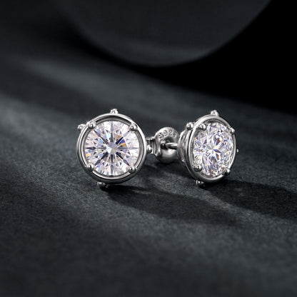 Minimalist 2.16CTW D Color Round Brilliant Cut HPHT Lab Grown Diamond Bezel Stud Earrings | S925 Sterling Silver 6-Bead Frame Post Earrings - Dapaza