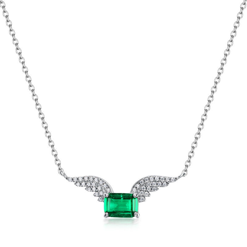 Angel Wings Lab-Grown Emerald Necklace - S925 Sterling Silver