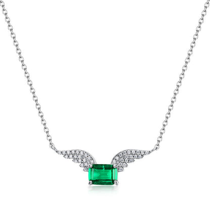 Angel Wings Lab-Grown Emerald Necklace - S925 Sterling Silver