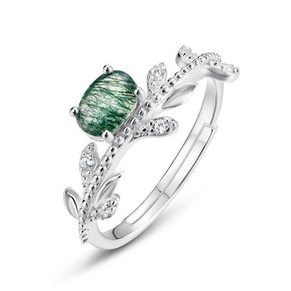 橄榄枝戒指女S925纯银镶绿苔藓指环小众设计手饰| Dapaza Jewelry