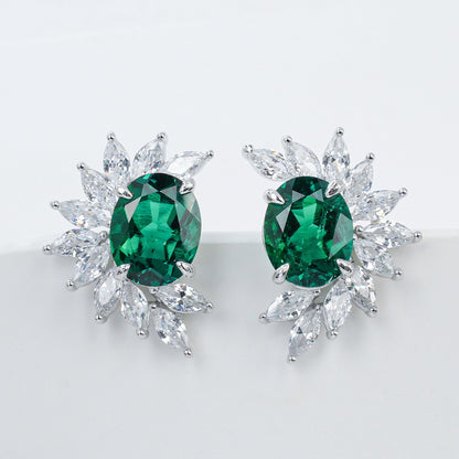 Blossom Cluster: Halo-Set Lab-Grown Emerald Flower Stud Earrings | 925 Silver | Dapaza