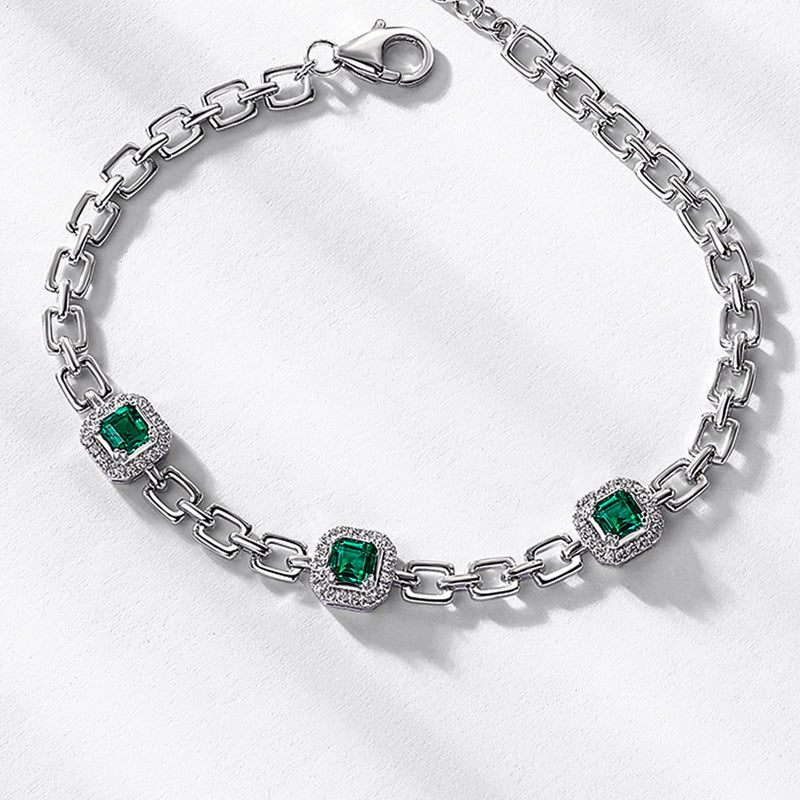 Statement Brilliance: Bold Lab-Grown Emerald Tennis Bracelet | 925 Silver | Dapaza