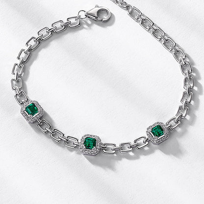 Statement Brilliance: Bold Lab-Grown Emerald Tennis Bracelet | 925 Silver | Dapaza