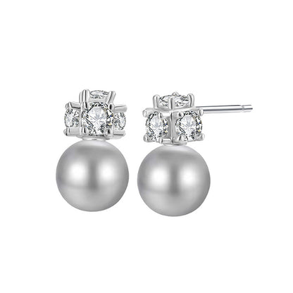 S925 Sterling Silver Ash Gray Shell Pearl Stud Earrings - Unique Design, Subtle Luxury, and Edgy Style for Women