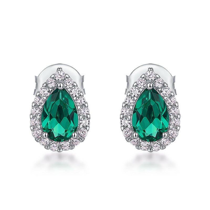 Pear-Cut Lab-Grown Emerald Stud Earrings - S925 Sterling Silver