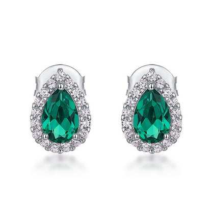 Pear-Cut Lab-Grown Emerald Stud Earrings - S925 Sterling Silver