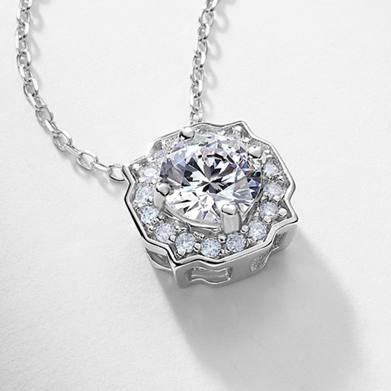 Geometric Round 1ct Lab Grown Diamond Necklace for Women S925 Silver Square Clavicle Chain