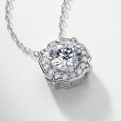 Geometric Round 1ct Lab Grown Diamond Necklace for Women S925 Silver Square Clavicle Chain