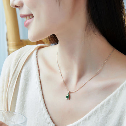 Natural Teardrop Moss Agate Necklace | Geometric Triangle Halo | S925