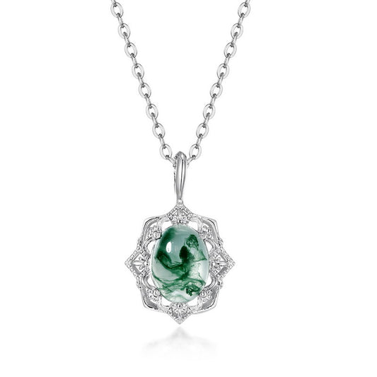 Fresh Moss Agate Pendant Necklace | S925 Sterling Silver