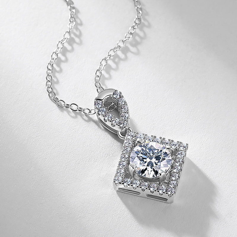 Geometric Rhombus Lab-Grown Diamond Halo Necklace - S925 Sterling Silver