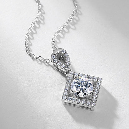 Geometric Rhombus Lab-Grown Diamond Halo Necklace - S925 Sterling Silver