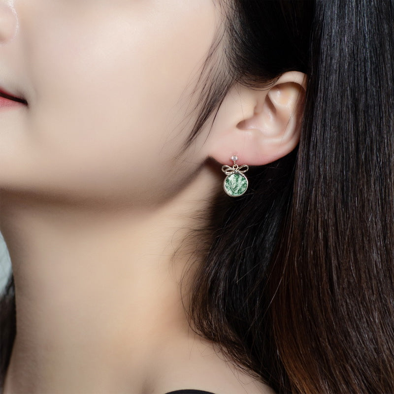 Bow Moss Agate Earrings | S925 Sterling Silver