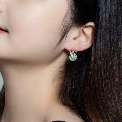 Bow Moss Agate Earrings | S925 Sterling Silver