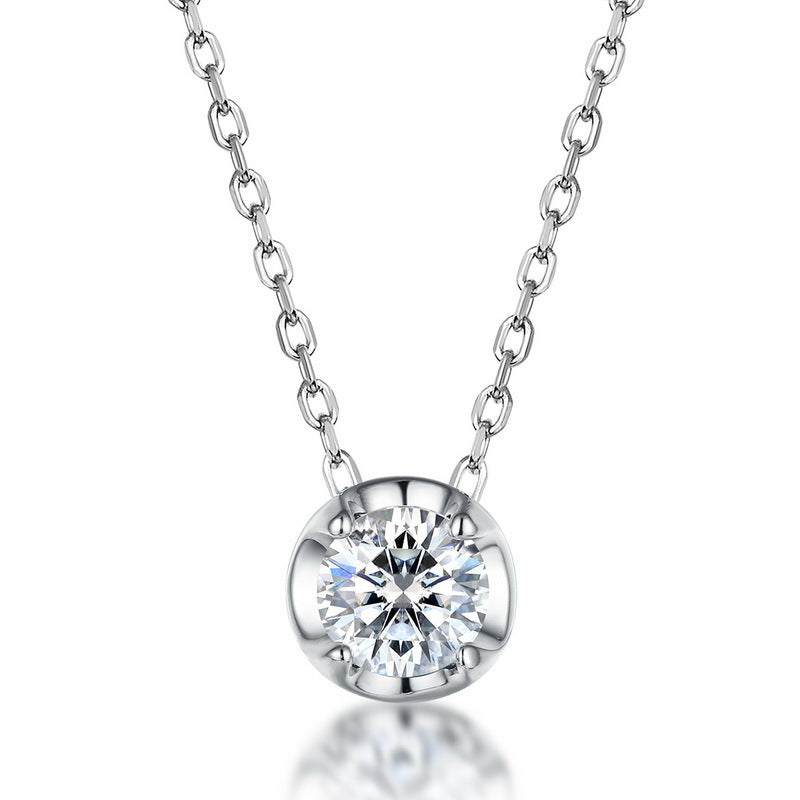 Modern Round Moissanite Bezel Solitaire Necklace - S925 Sterling Silver