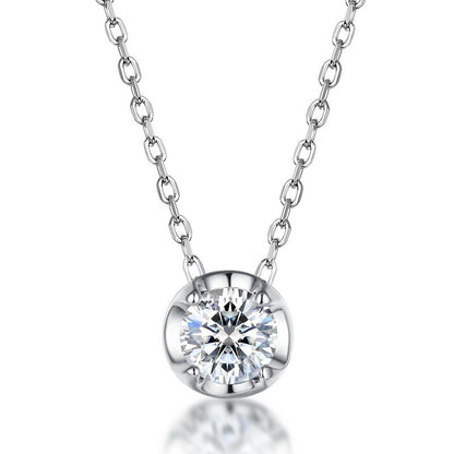 Modern Round Moissanite Bezel Solitaire Necklace - S925 Sterling Silver