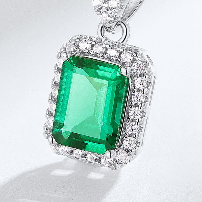 Dapaza Modernist Geometric Lab-Grown Emerald Pendant | Luxury S925 Silver