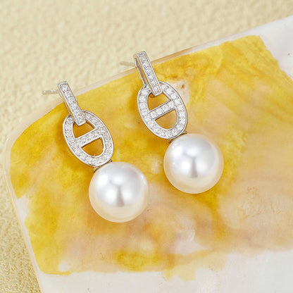 925 Sterling Silver Australian White High-luster Shell Pearl Pig Nose Stud Earrings - Unique and Trendy Design for Women