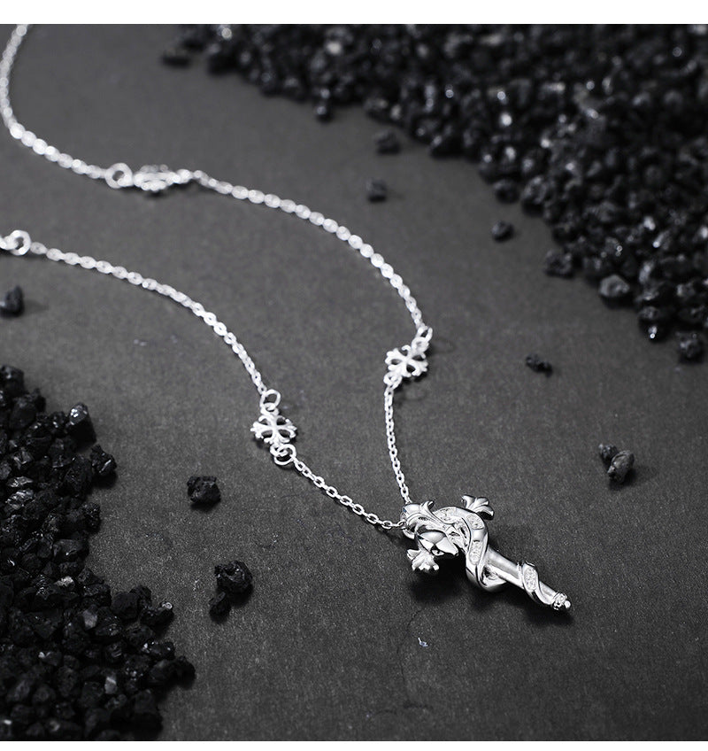 S925 Sterling Silver Necklace Stacked Personalized Iris Snake Scepter Cross Clavicle Chain