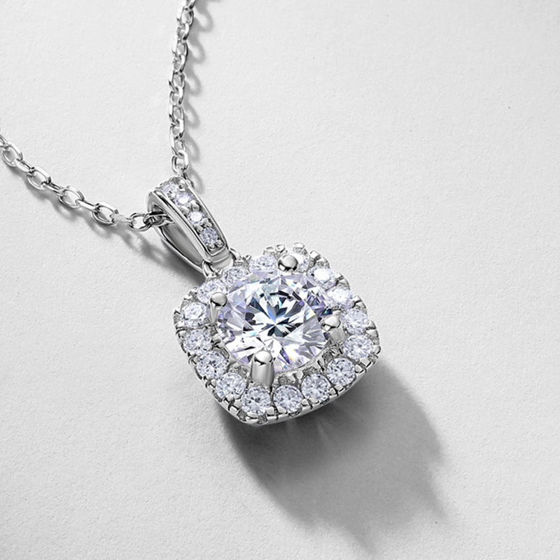 Geometric Cushion Halo Lab-Grown Diamond Necklace - S925 Sterling Silver