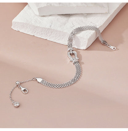 S925 Sterling Silver Diamond Horseshoe Clasp Bracelet - Chic, Stylish, and Exquisite. A Unique, Designer-inspired Watch Chain