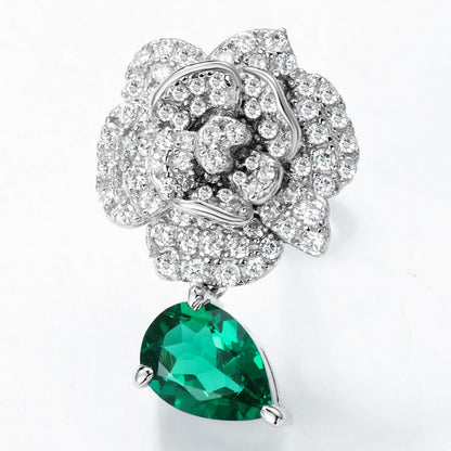 Camellia Blanc: Lab-Grown Emerald Camellia Flower Stud Earrings | 925 Silver | Dapaza