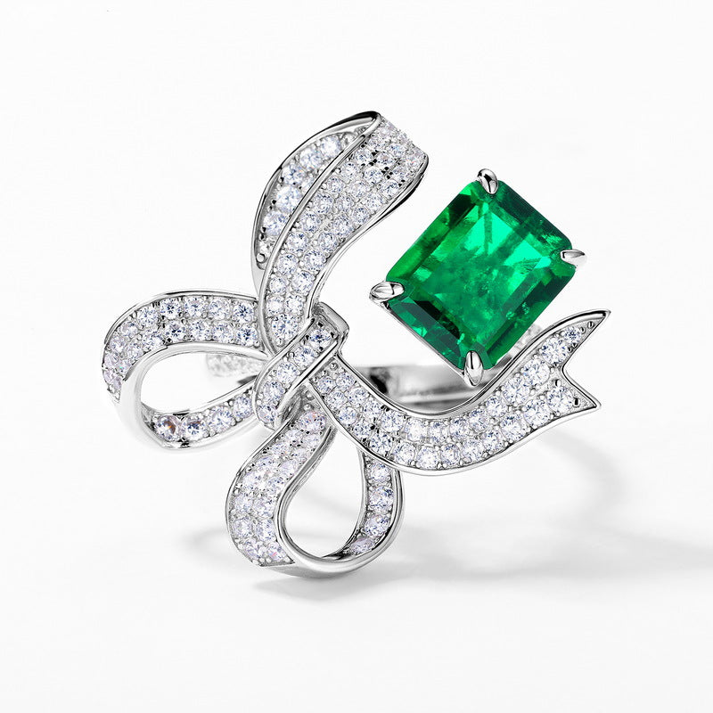 Bow-Knot Lab-Grown Emerald Ring - S925 Sterling Silver