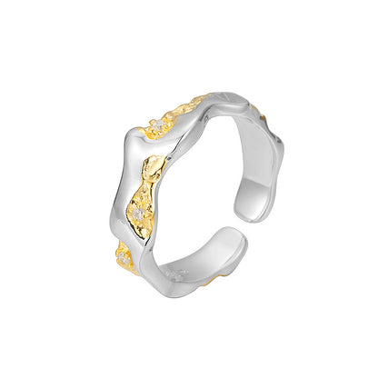 New Arrival Color Separation S925 Silver, 18k Gold Color Separation Stackable Plain Ring Asymmetricalniche Style Open Ring