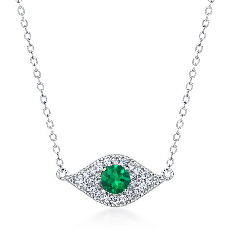 Mystic Guardian: Evil Eye Lab-Grown Emerald Pendant Necklace | 925 Silver | Dapaza