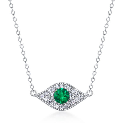 Mystic Guardian: Evil Eye Lab-Grown Emerald Pendant Necklace | 925 Silver | Dapaza
