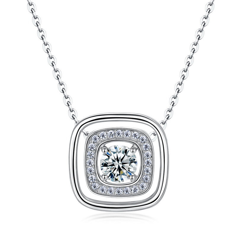 Geometric Hollow Square Lab-Grown Diamond Necklace - S925 Sterling Silver
