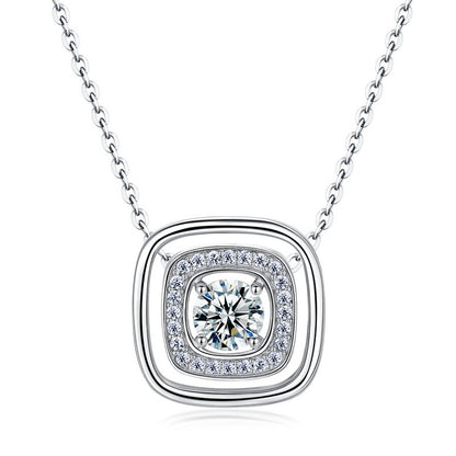 Geometric Hollow Square Lab-Grown Diamond Necklace - S925 Sterling Silver