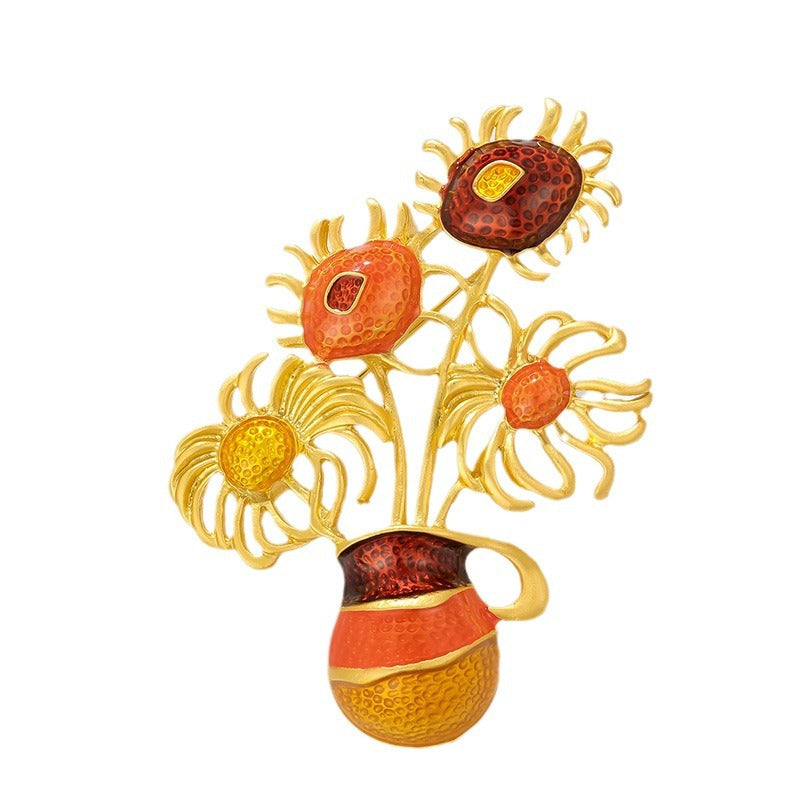 Van Gogh Sunflower Vase Brooch