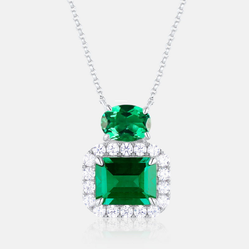 Timeless Elegance: Oval Lab-Grown Emerald Solitaire Pendant | 925 Silver