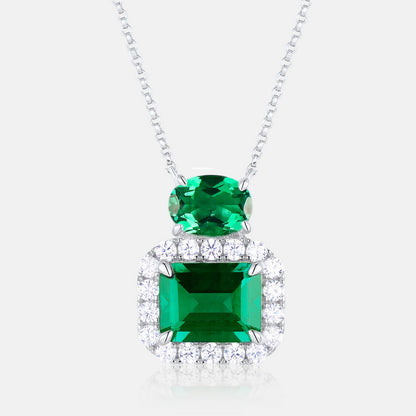 Timeless Elegance: Oval Lab-Grown Emerald Solitaire Pendant | 925 Silver