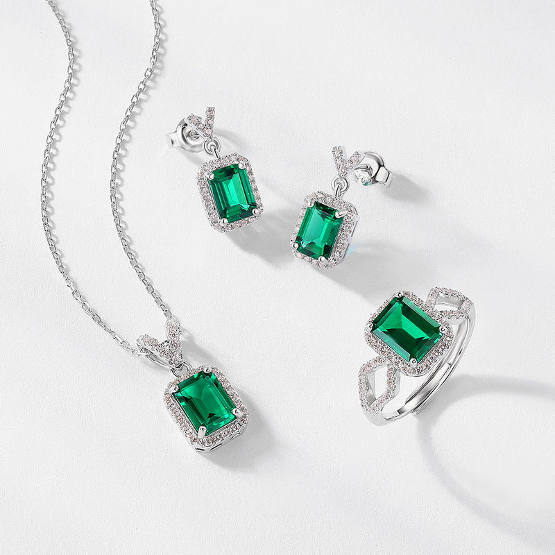 Chic Emerald-Cut Lab-Grown Emerald Drop Earrings - 925 Sterling Silver