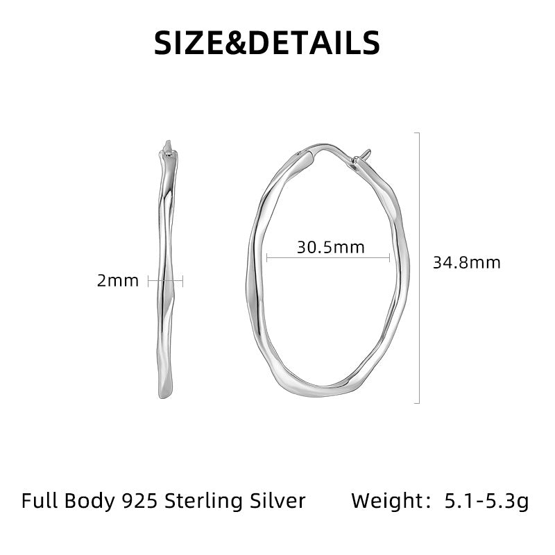 Circle Earrings for Women, High-end S925 Sterling Silver, Irregular Personalized Exquisite European and American Large Earrings for Women