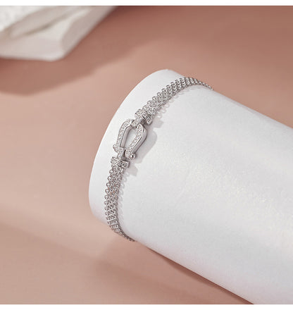 S925 Sterling Silver Diamond Horseshoe Clasp Bracelet - Chic, Stylish, and Exquisite. A Unique, Designer-inspired Watch Chain