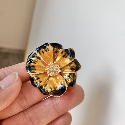 Gold-Plated Enamel Sunflower Brooch