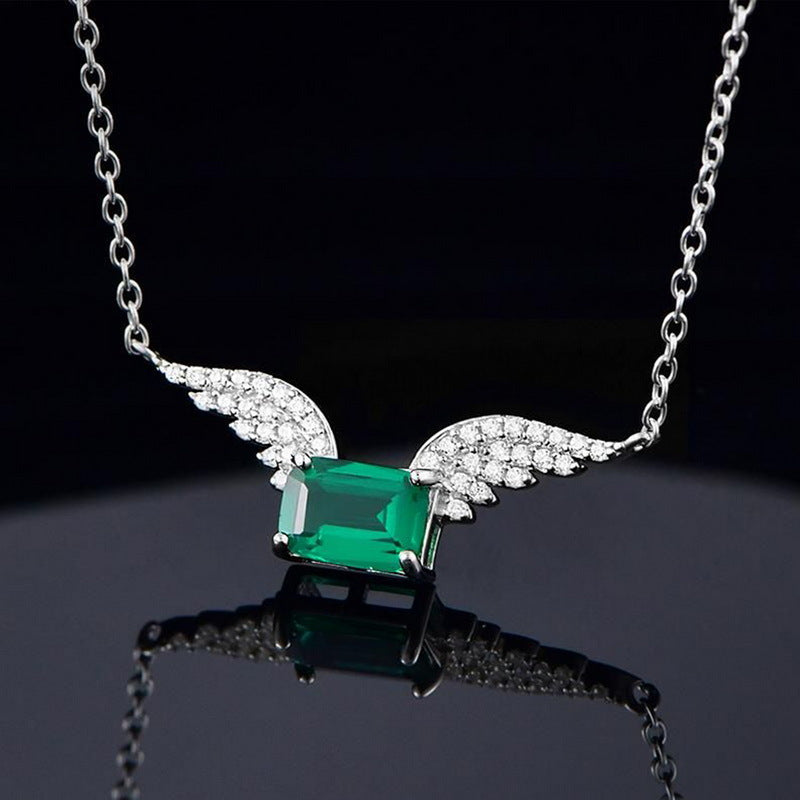 Angel Wings Lab-Grown Emerald Necklace - S925 Sterling Silver