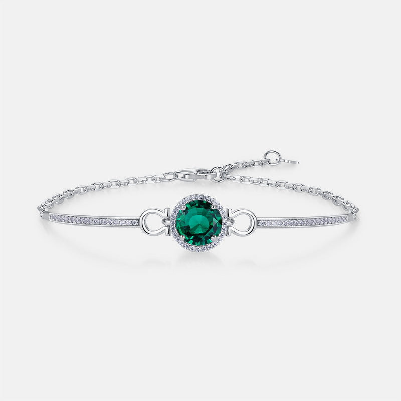 Vintage Lab-Grown Emerald Halo Bracelet - S925 Sterling Silver