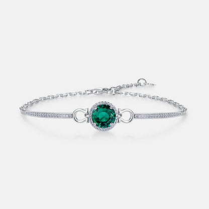 Vintage Lab-Grown Emerald Halo Bracelet - S925 Sterling Silver