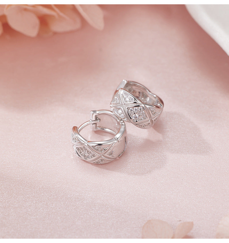 High-end 925 Sterling Silver Statement Earrings with Intricate Diamond Lattice Design for Women