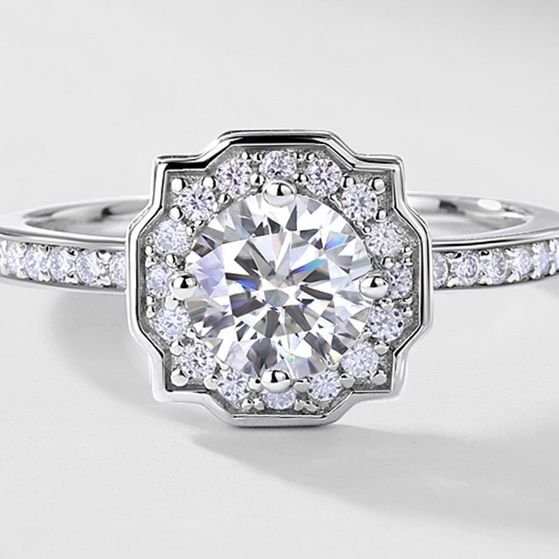 Round Lab-Grown Diamond Geometric Halo Ring - S925 Sterling Silver