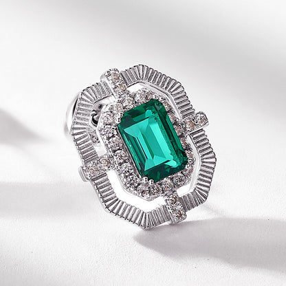 Brushed Retro: Octagonal Lab-Grown Emerald Stud Earrings | 925 Silver | Dapaza